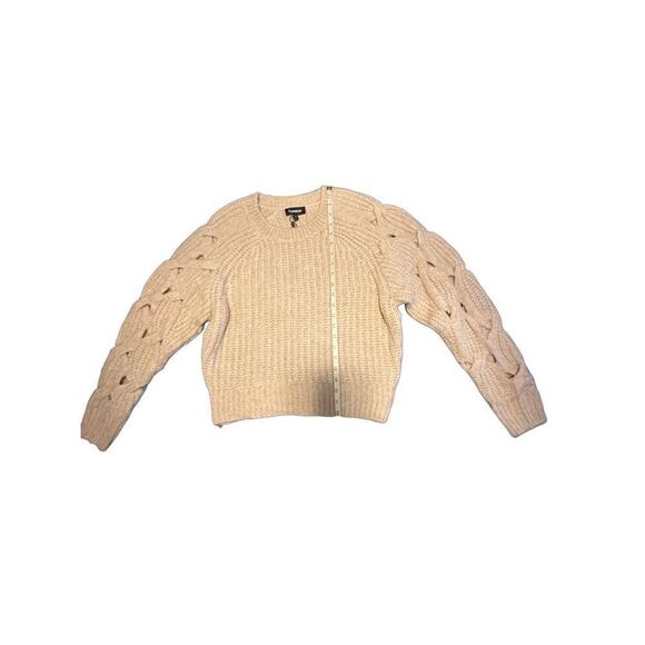 Express XSmall Open Cable Raglan Sleeve Sweater - beige - Picture 3 of 15